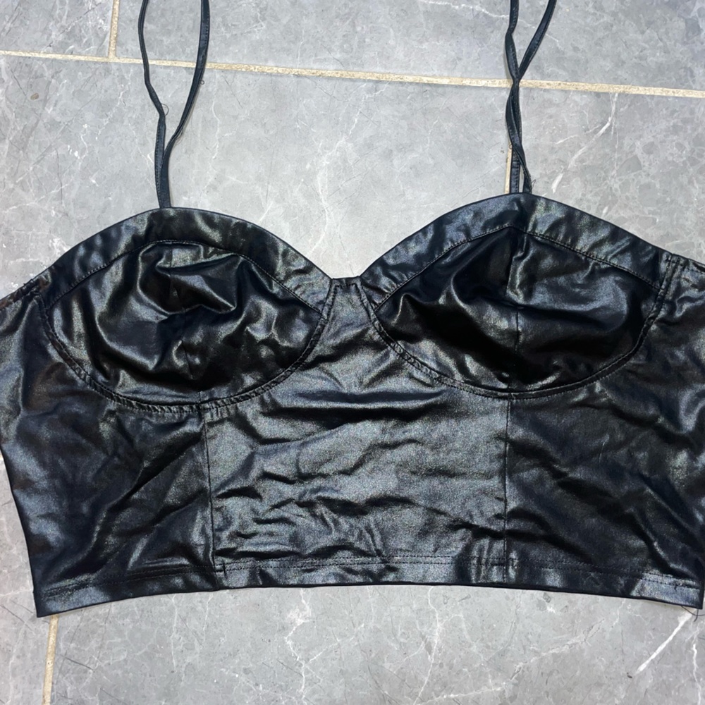 Black leather crop top